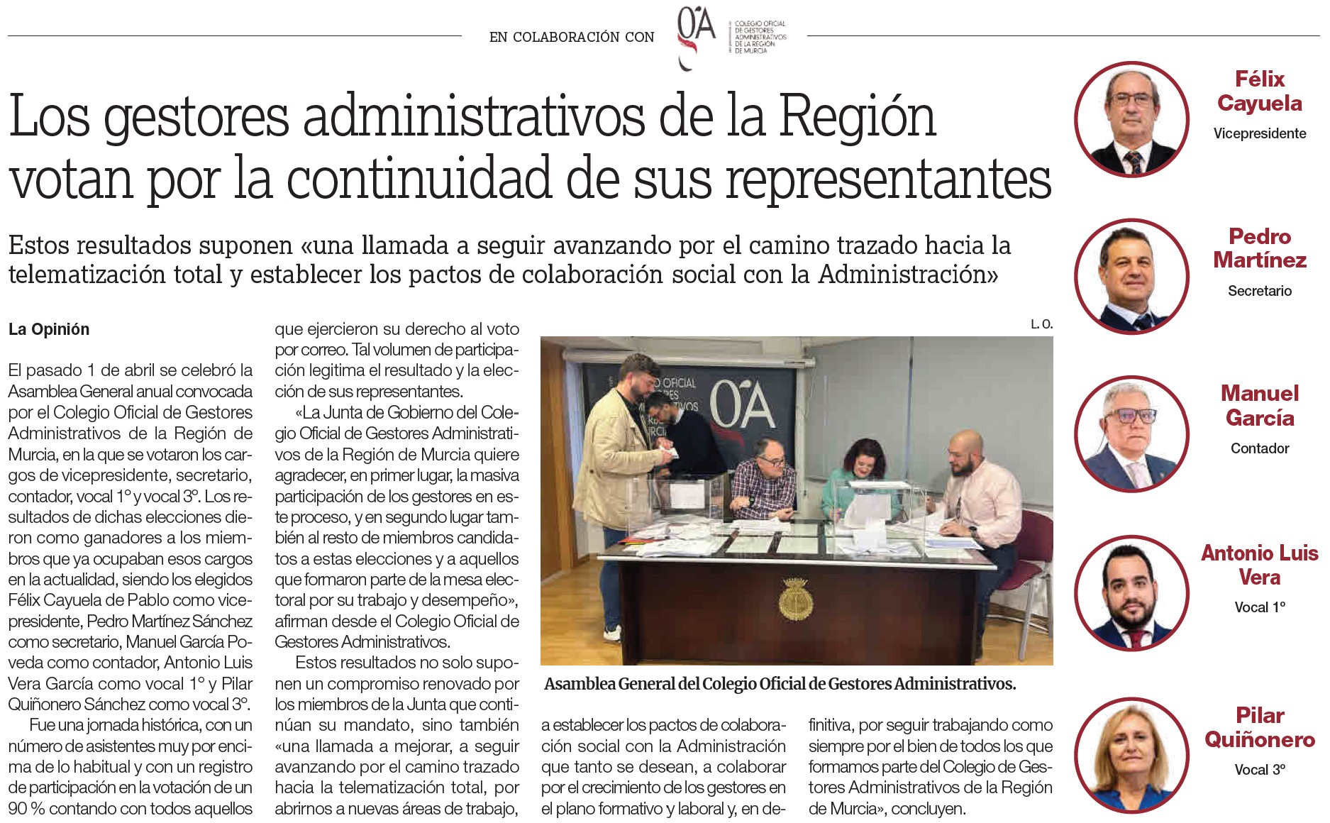 LOS GESTORES ADMINISTRATIVOS DE LA REGIÓN DE MURCIA VOTAN POR LA CONTINUIDAD DE SUS REPRESENTANTES